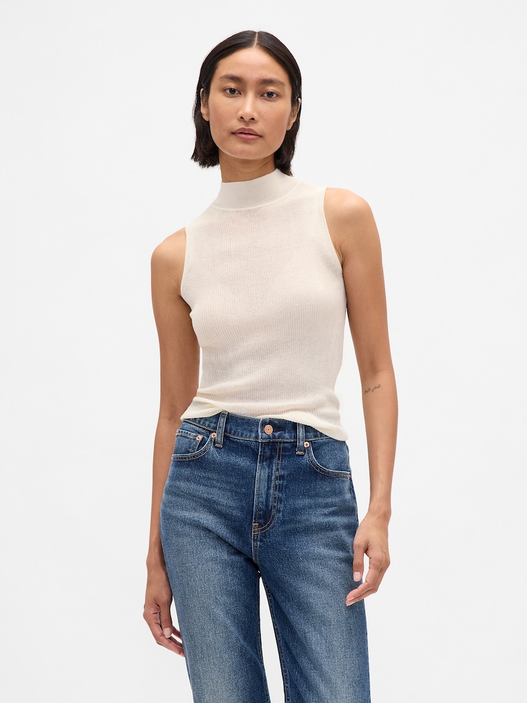 Sheer Rib Mockneck Tank Top