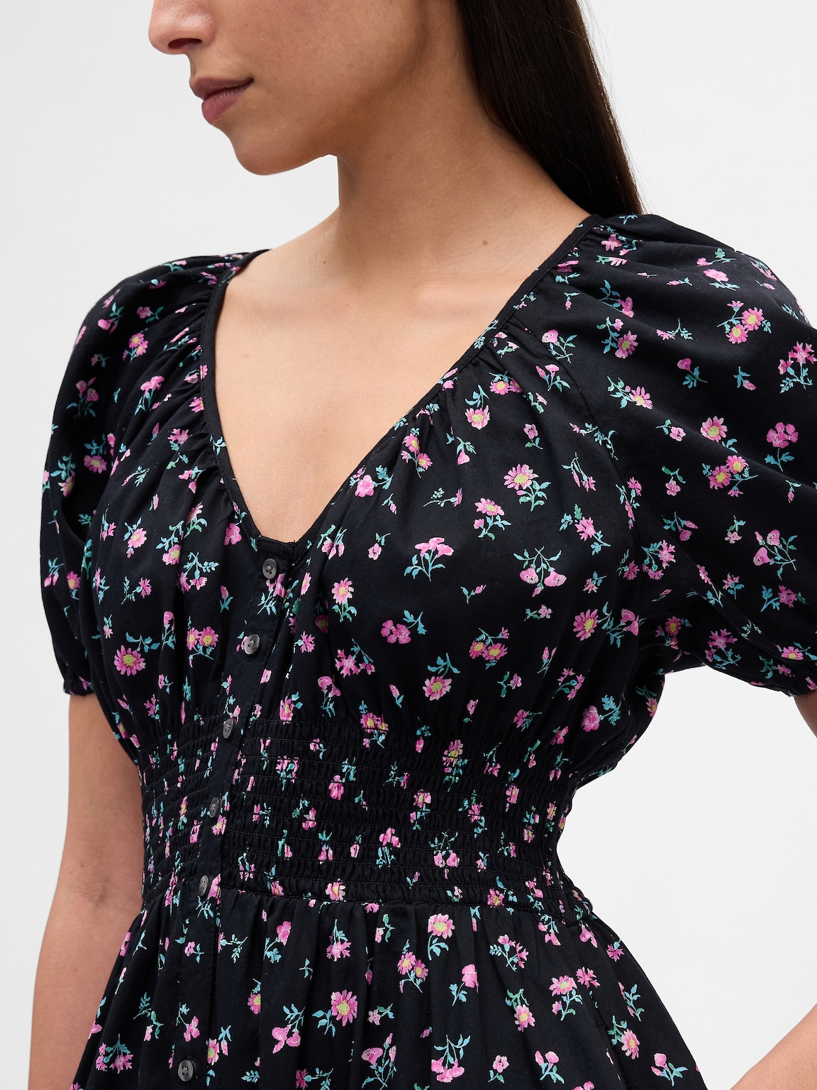 Puff-Sleeve Midi Dress