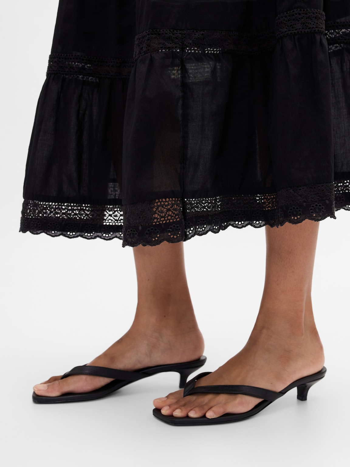 Lace-Trim Tiered Maxi Dress