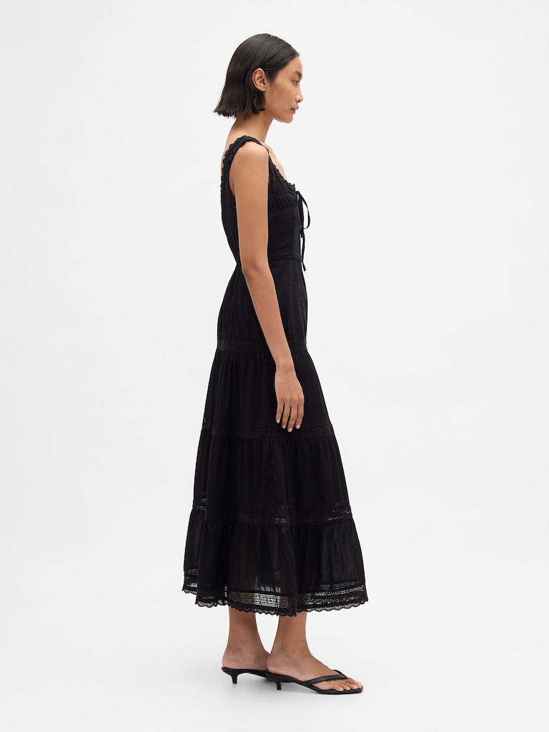 Lace-Trim Tiered Maxi Dress