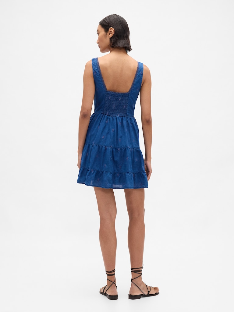 Lace-Trim Tiered Mini Dress