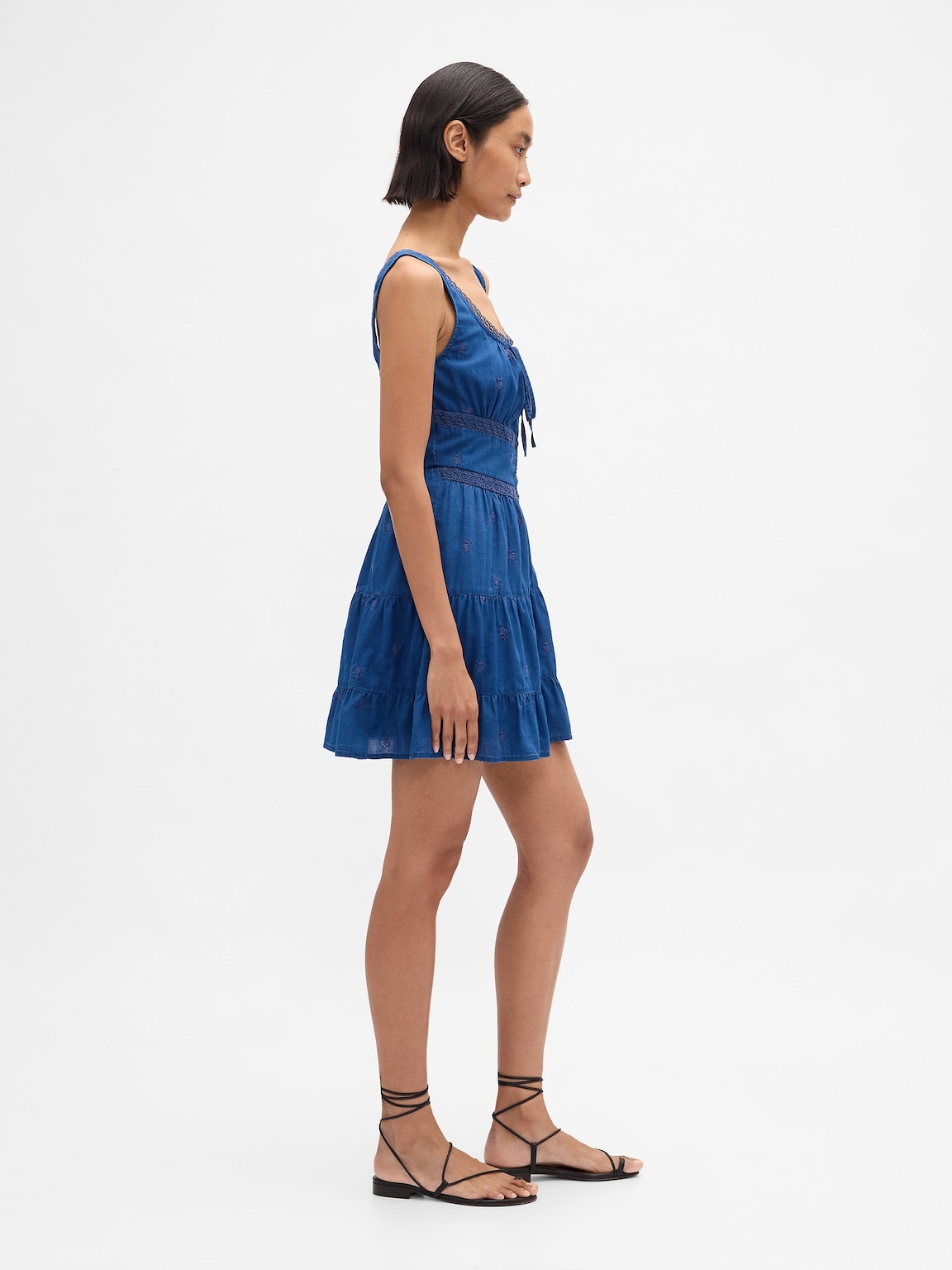 Lace-Trim Tiered Mini Dress