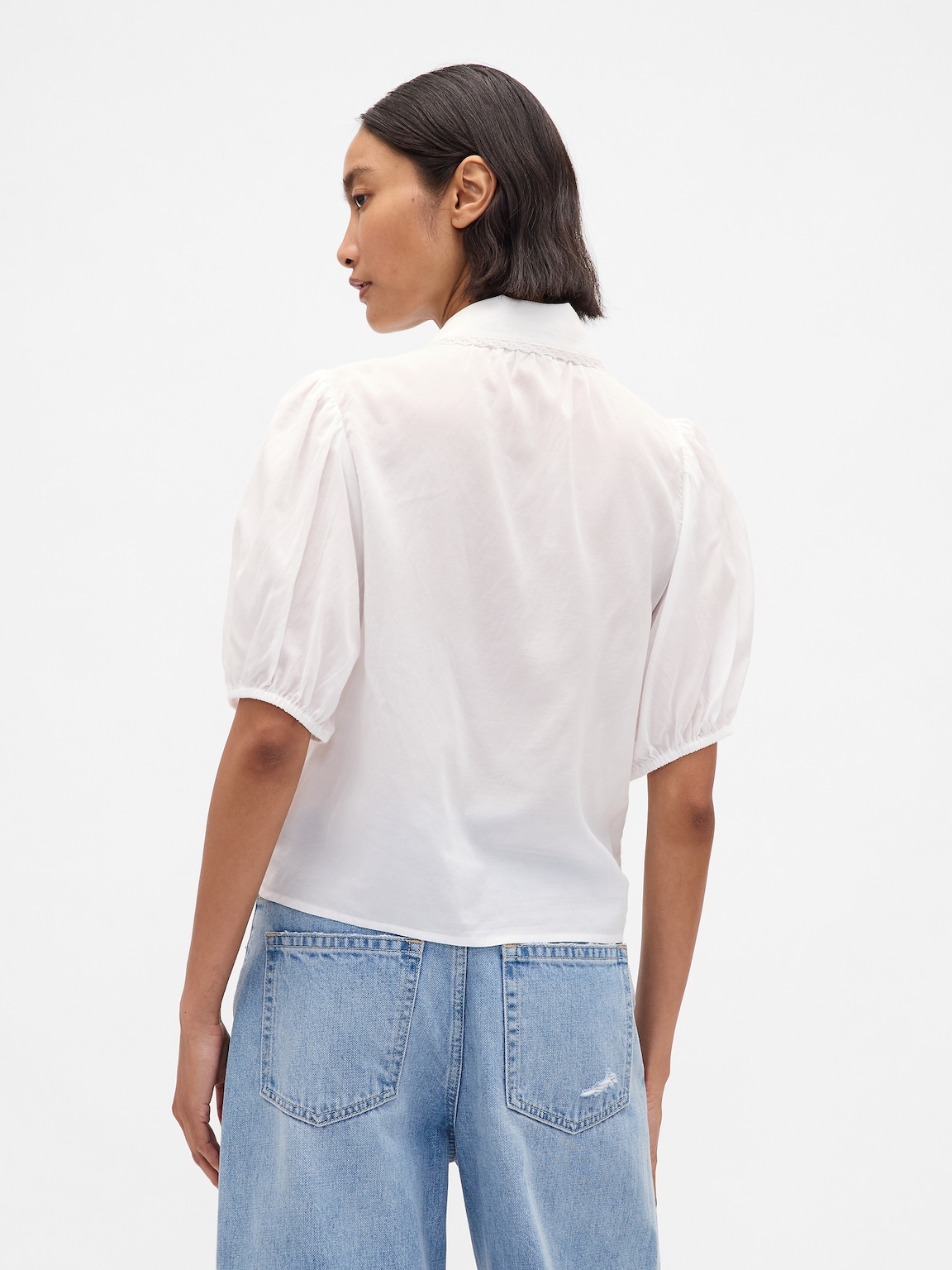 Puff-Sleeve Collared Top