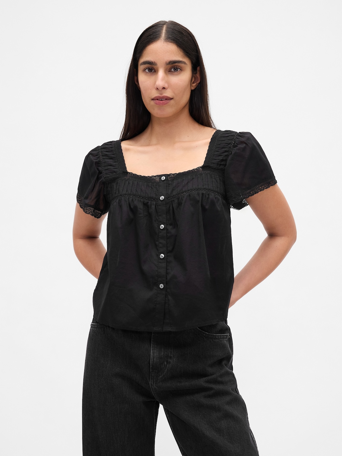 Lace-Trim Square-Neck Top