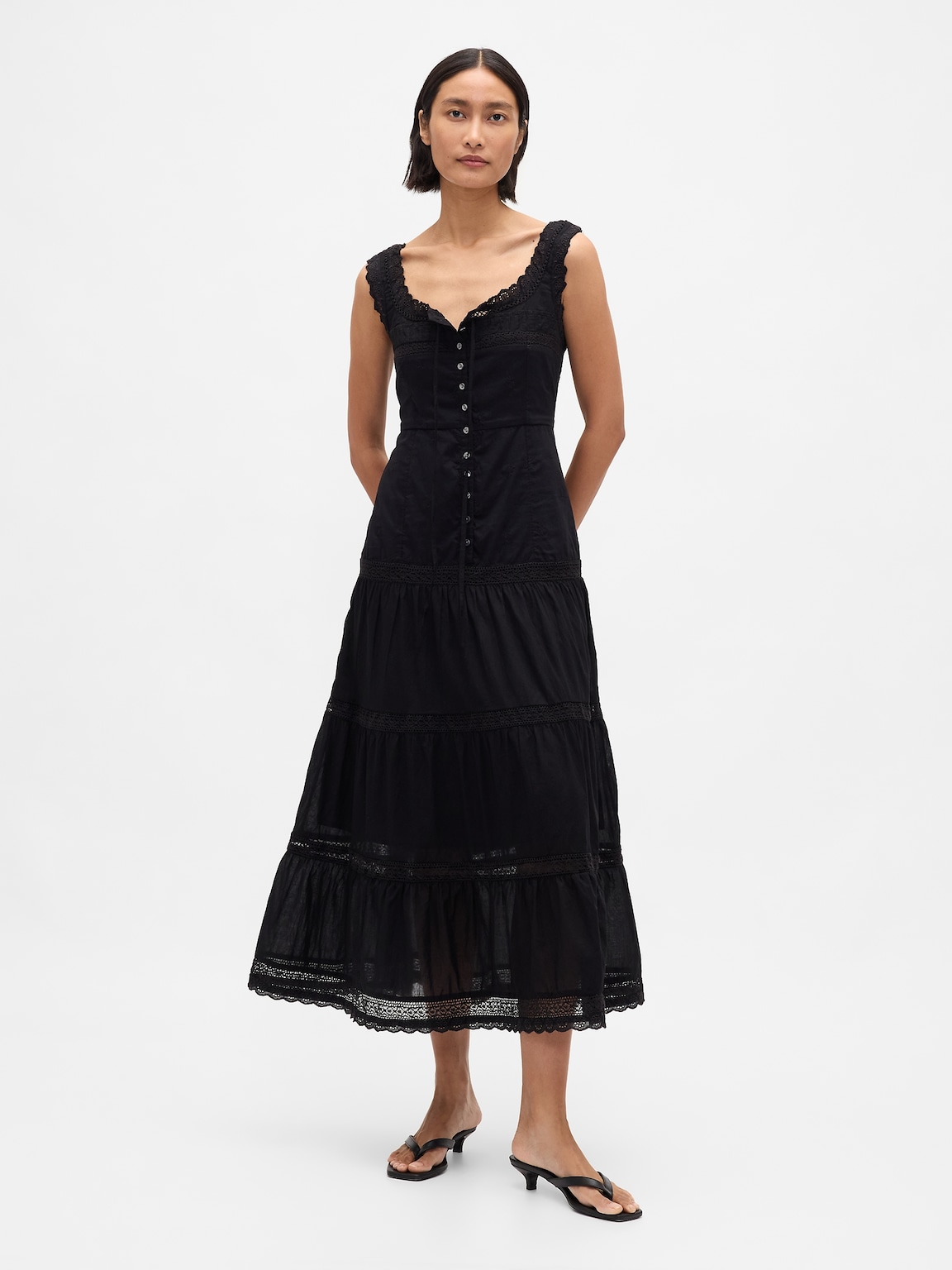 Lace-Trim Tiered Maxi Dress
