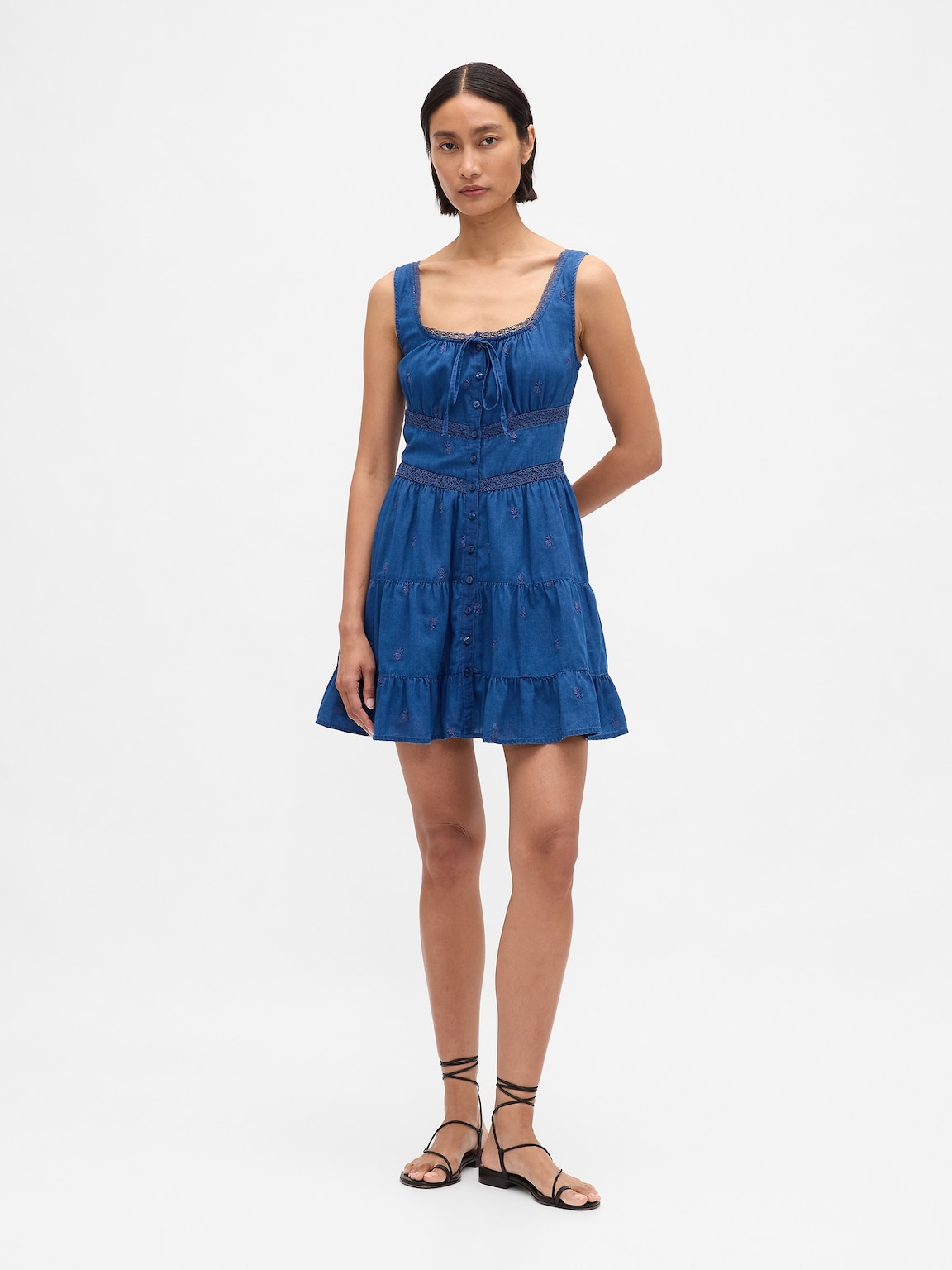 Lace-Trim Tiered Mini Dress