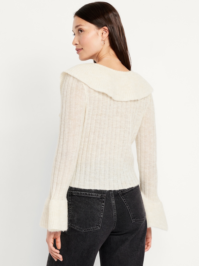 Wool-Blend Ruffle Tie-Front Cropped Cardigan