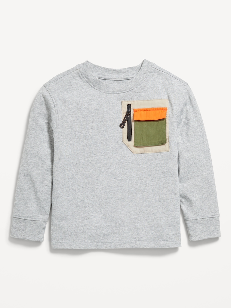 Oversized Long-Sleeve Utility Pocket T-Shirt for Toddler Boys