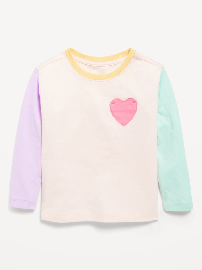 T-shirt à manches longues avec poche en forme de cœur pour toute-petite fille