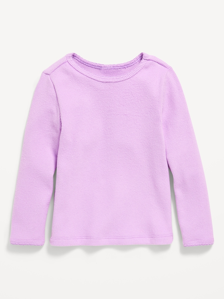 Cozy Long-Sleeve Waffle-Knit T-Shirt for Toddler Girls
