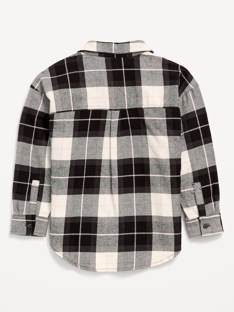 Oversized Long-Sleeve Plaid Flannel Shirt for Girls