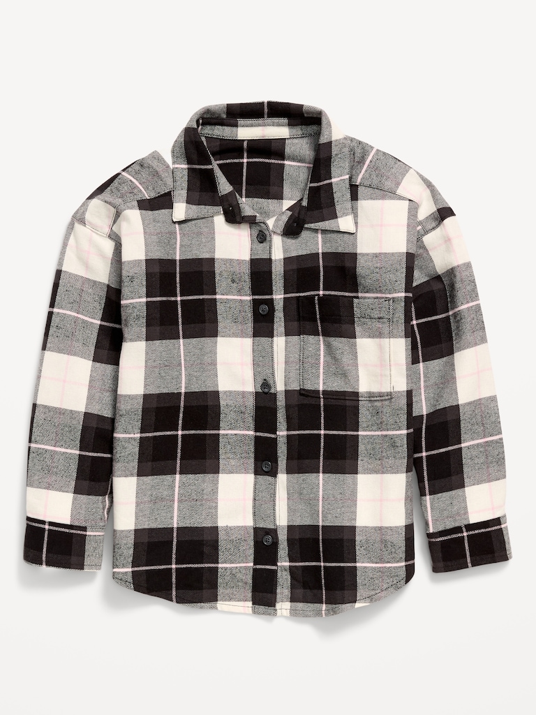 Oversized Long-Sleeve Plaid Flannel Shirt for Girls