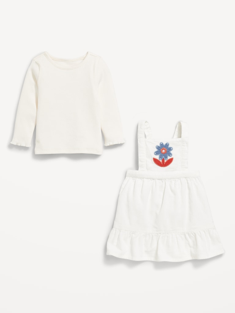 Long-Sleeve Ribbed T-Shirt and Corduroy Dress Set for Baby