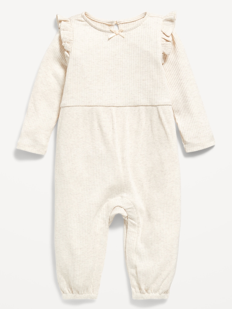 Long-Sleeve Ruffle-Trim Ribbed Jumpsuit for Baby