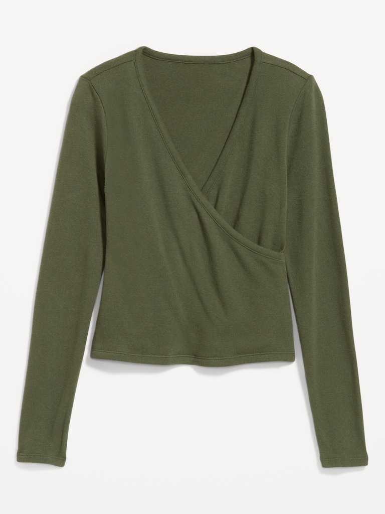 Long-Sleeve Wrap-Front Top