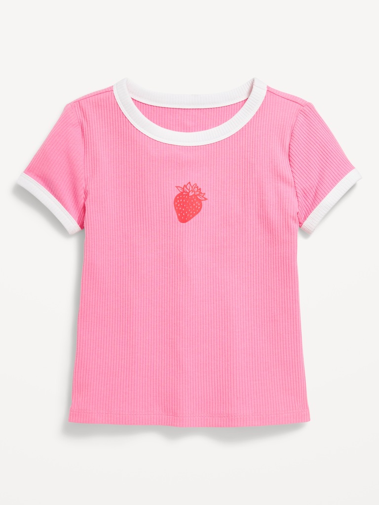 Fitted Short-Sleeve Ribbed Graphic Ringer T-Shirt for Girls