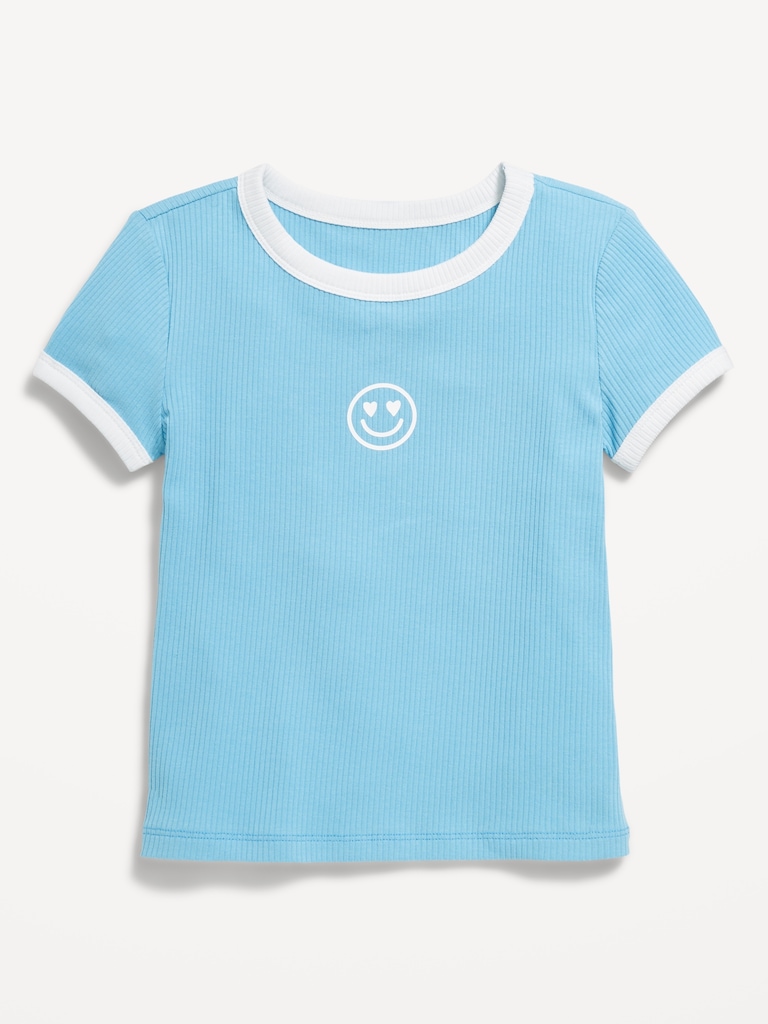 Fitted Short-Sleeve Ribbed Graphic Ringer T-Shirt for Girls