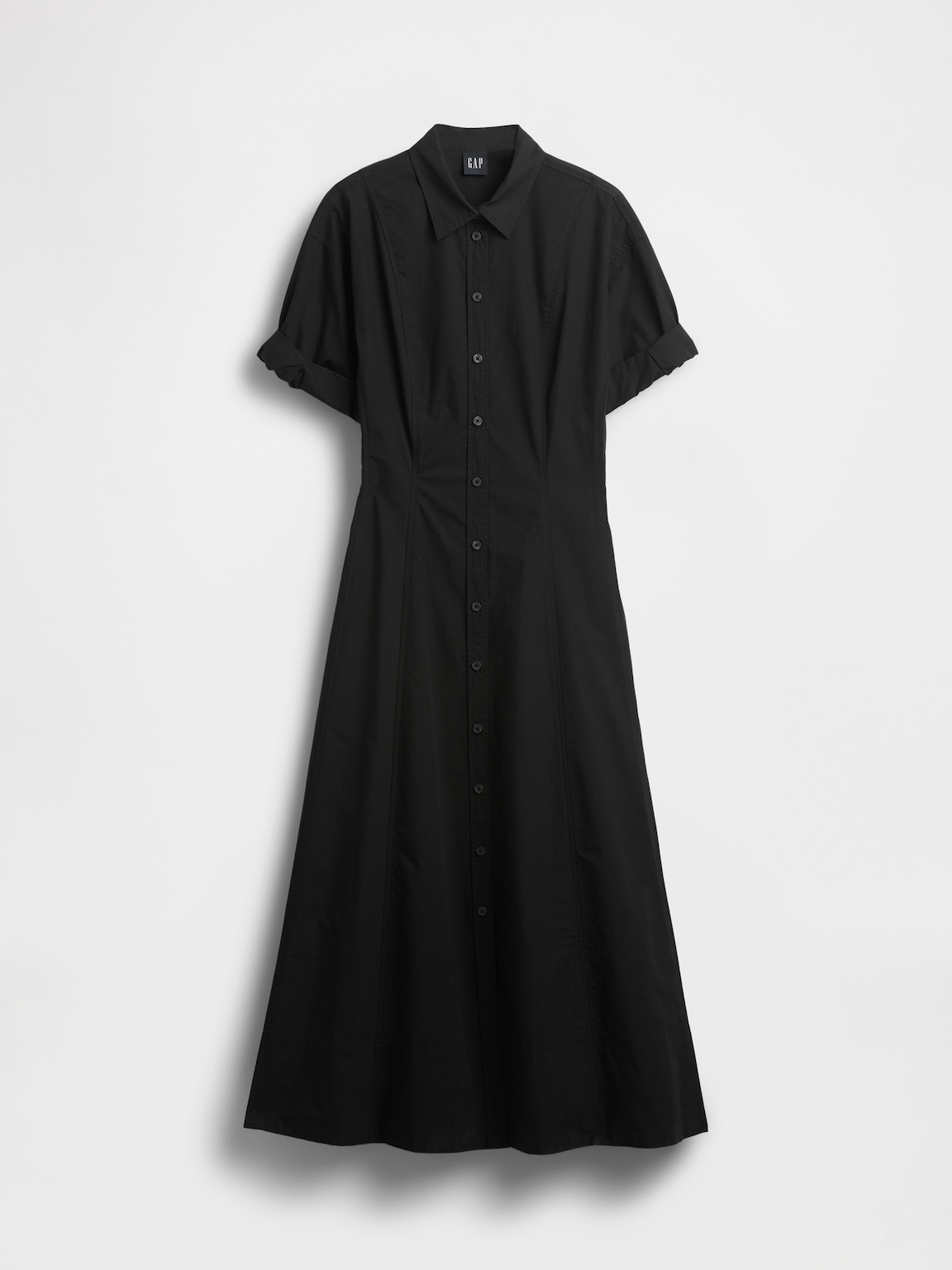 Poplin Roll-Cuff Midi Shirtdress