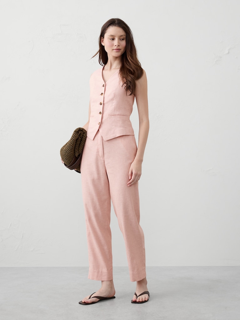 Tapered Linen-Blend Pull-On Pant