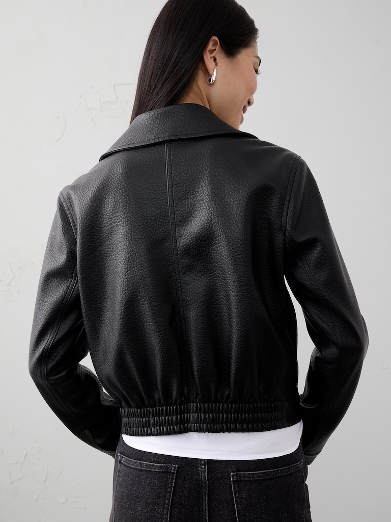 Vegan Leather Cropped Moto Jacket
