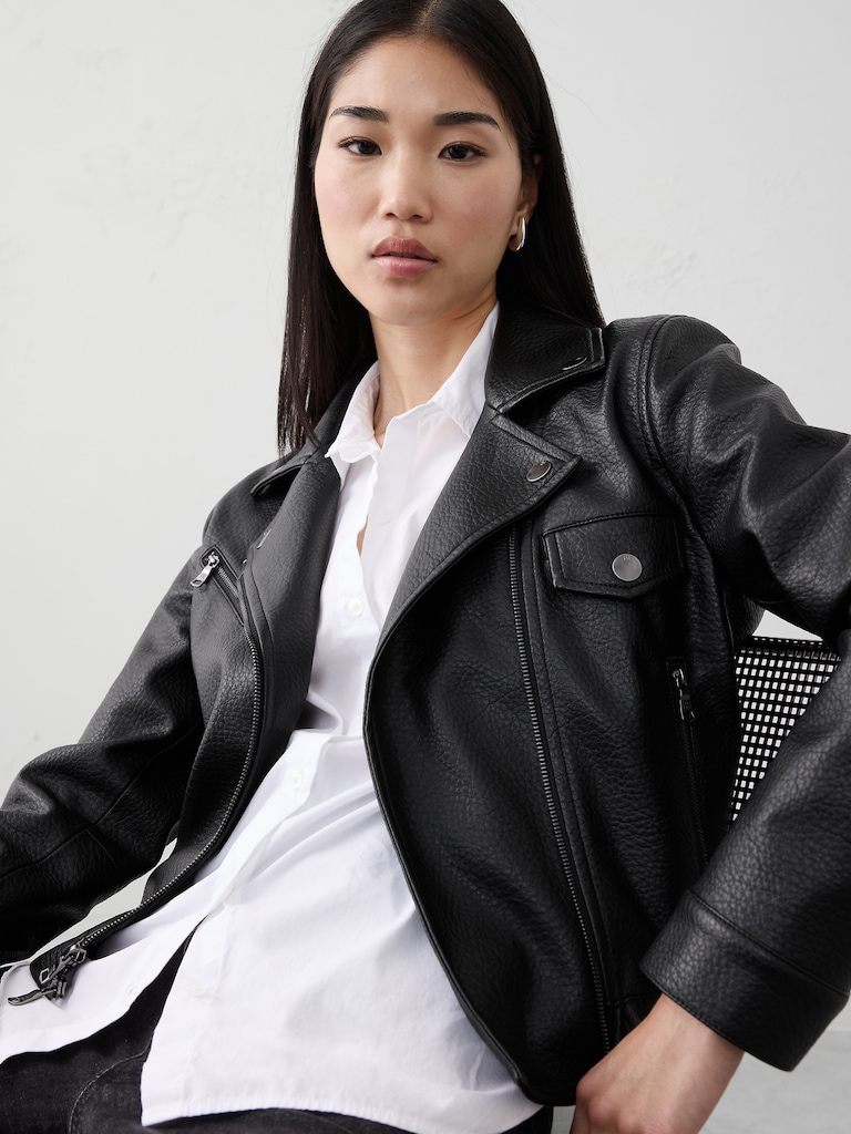 Vegan Leather Cropped Moto Jacket