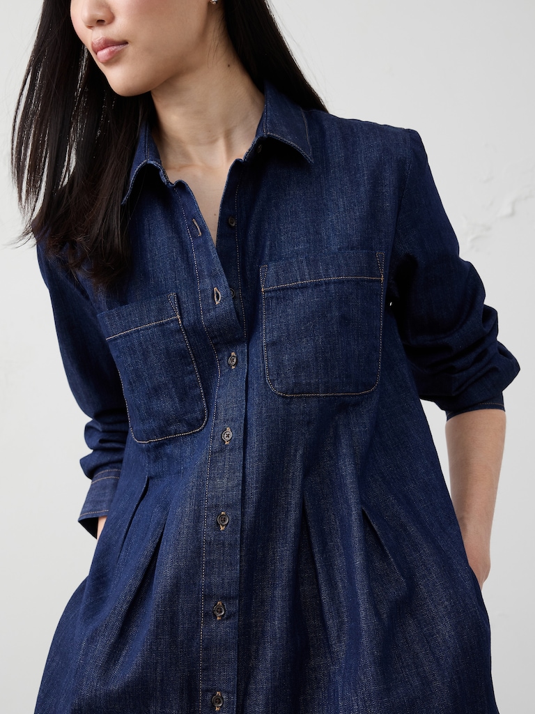 Denim Pocketed Mini Shirtdress