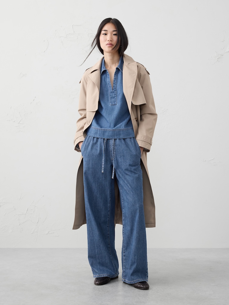 Denim Johnny-Collar Top