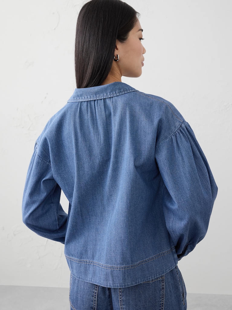 Denim Johnny-Collar Top