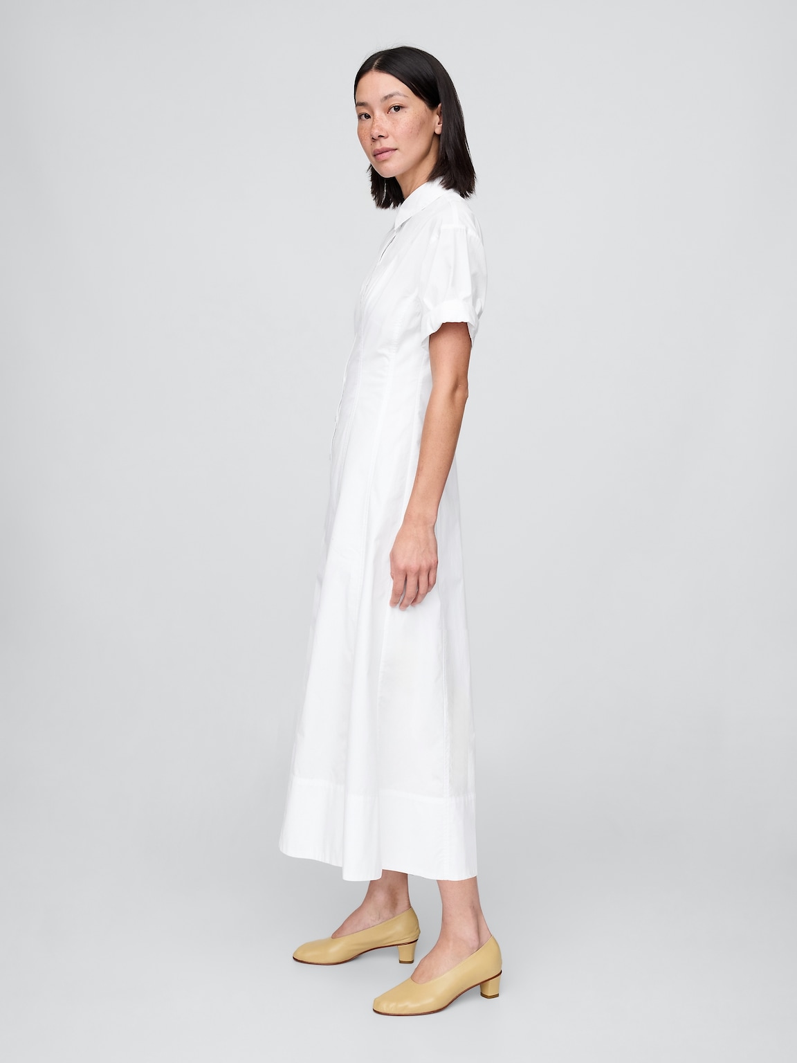 Poplin Roll-Cuff Midi Shirtdress