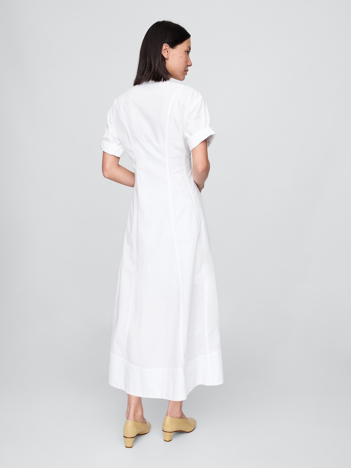 Poplin Roll-Cuff Midi Shirtdress