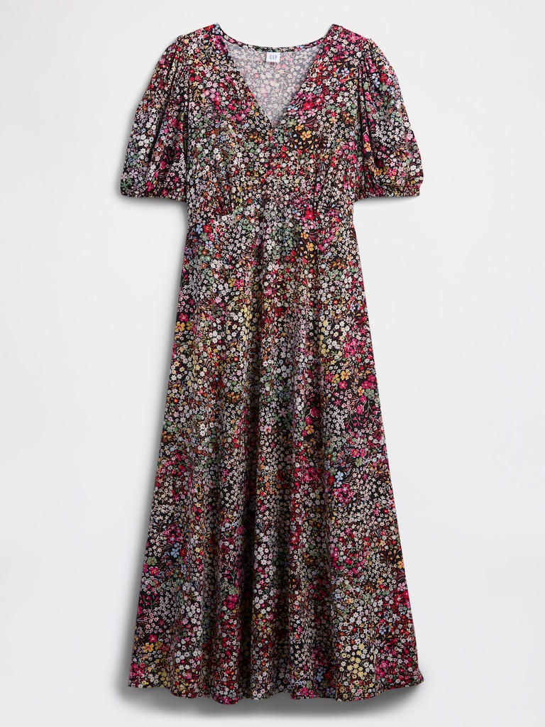 Puff Sleeve V-Neck Maxi Dress