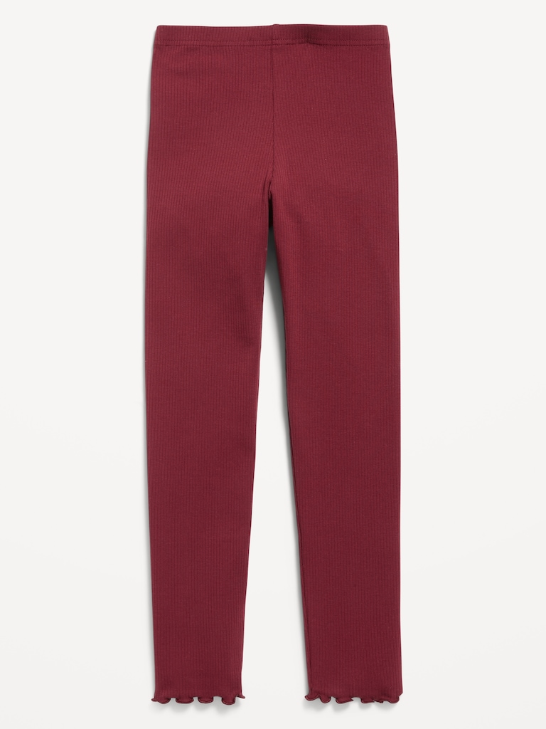 High-Waisted Lettuce Edge Rib-Knit Leggings for Girls