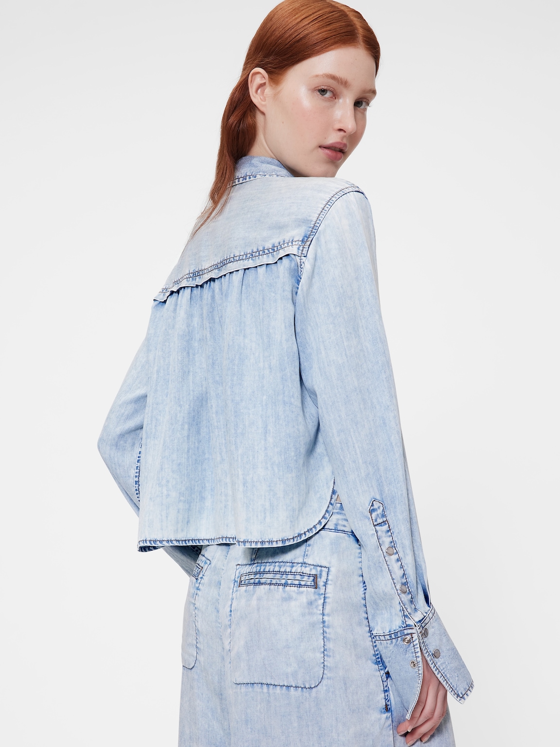 GapStudio Draped Denim Crop Shirt