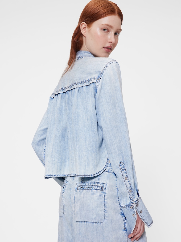 GapStudio Draped Denim Crop Shirt