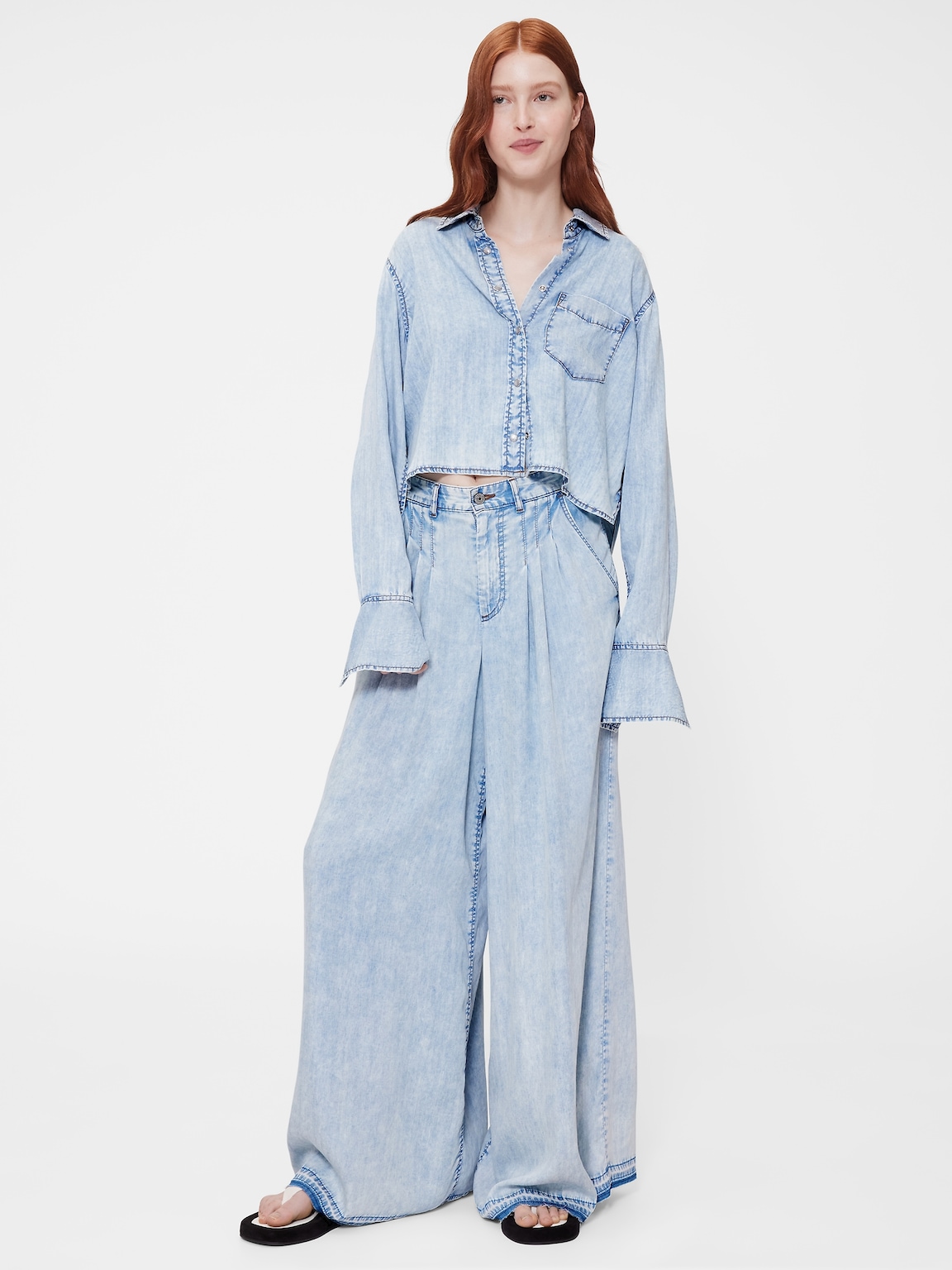GapStudio Draped Denim Crop Shirt