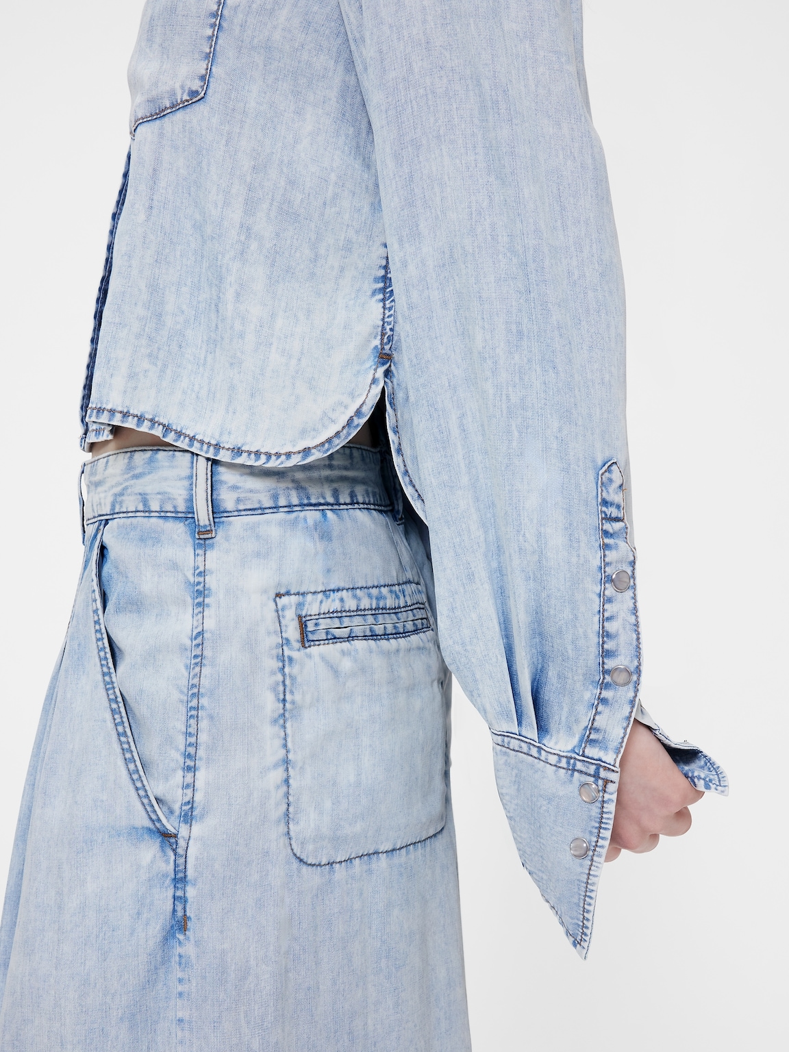 GapStudio Draped Denim Crop Shirt