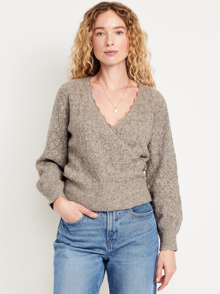Wool-Blend Wrap-Front Sweater