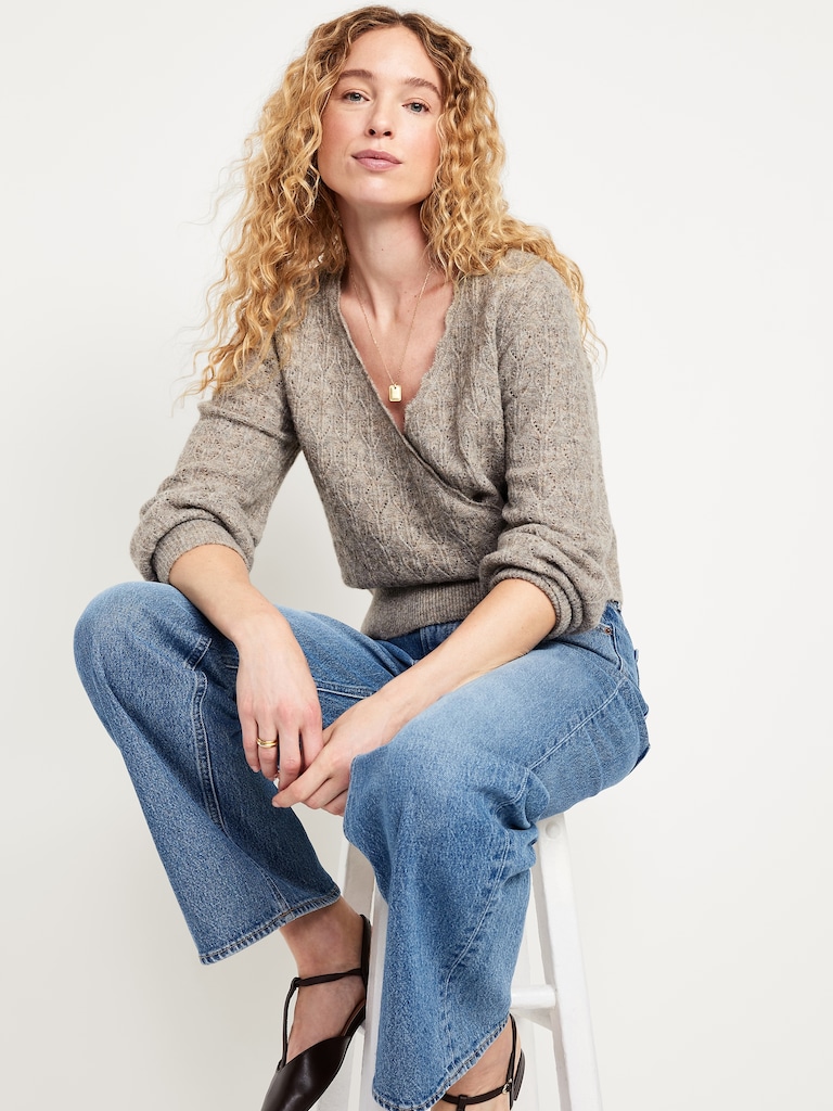 Wool-Blend Wrap-Front Sweater