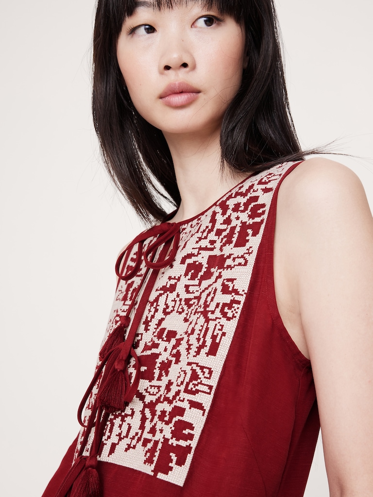 Embroidered Tencel™-Linen Mini Dress