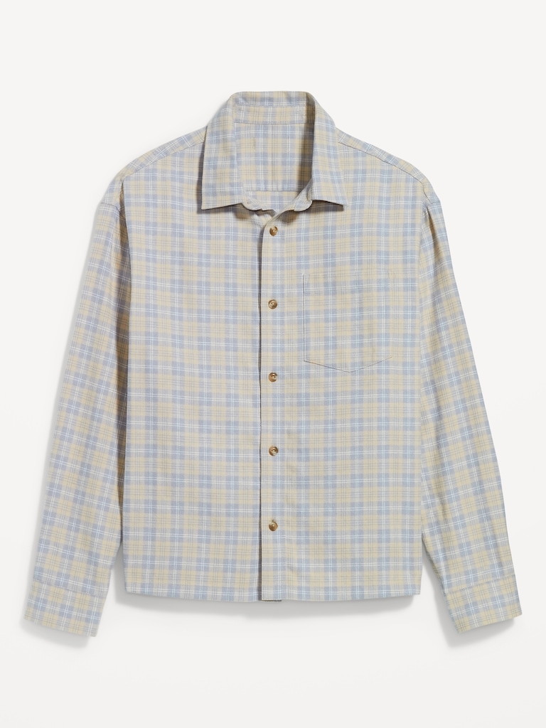 Loose Fit Cropped Plaid Flannel Shirt