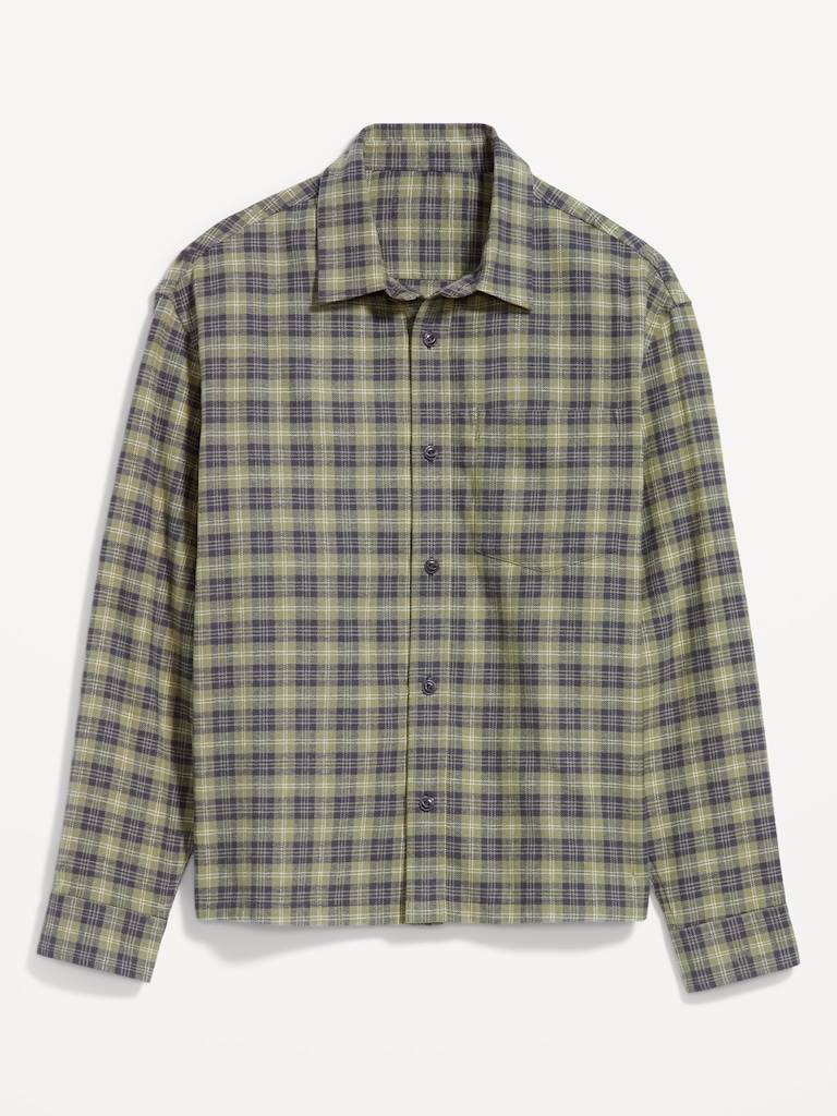 Loose Fit Cropped Plaid Flannel Shirt
