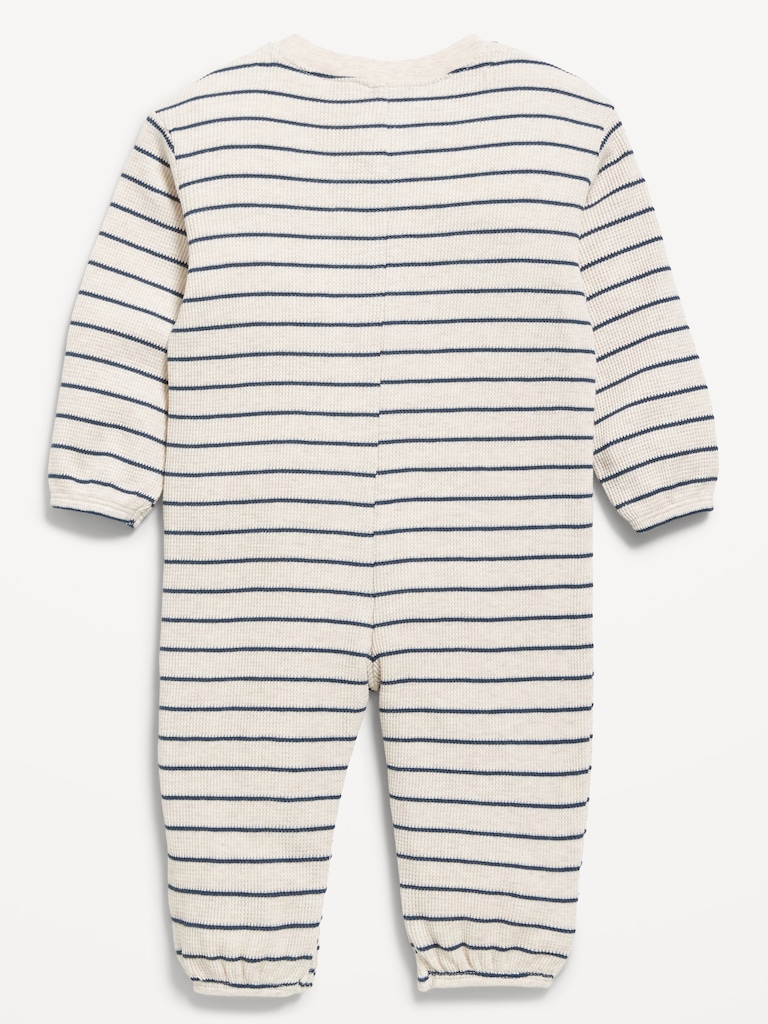 Printed Waffle-Knit Henley One-Piece for Baby