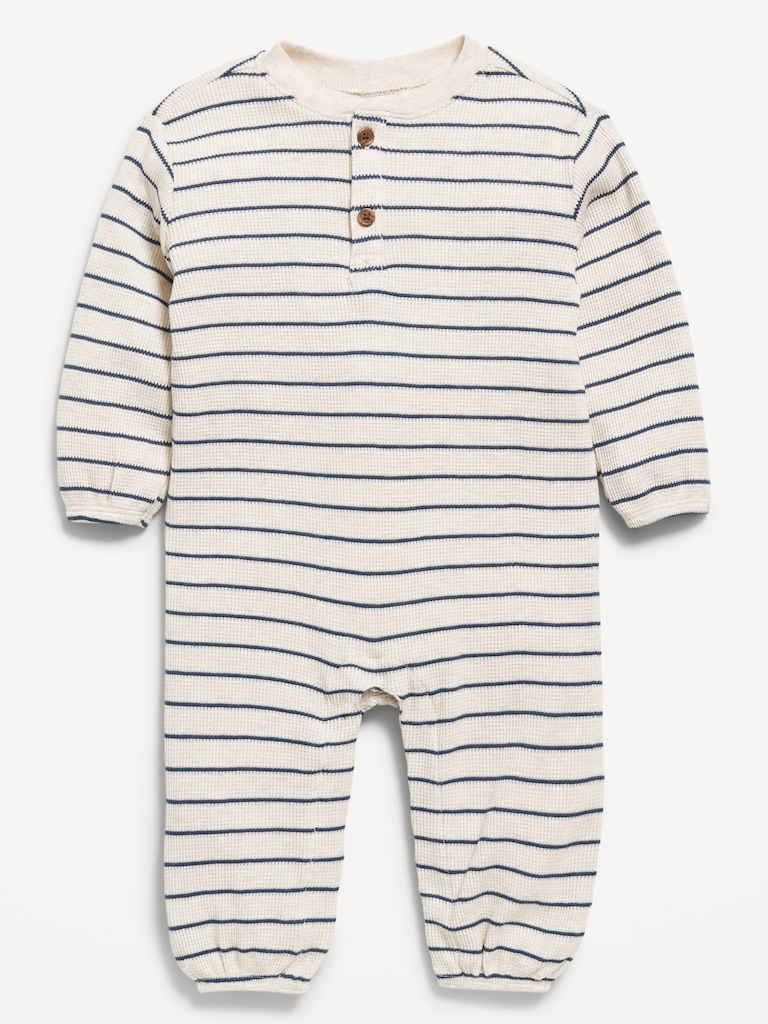 Printed Waffle-Knit Henley One-Piece for Baby