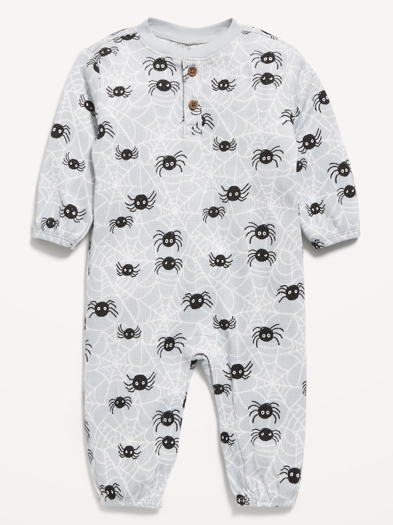 Printed Waffle-Knit Henley One-Piece for Baby