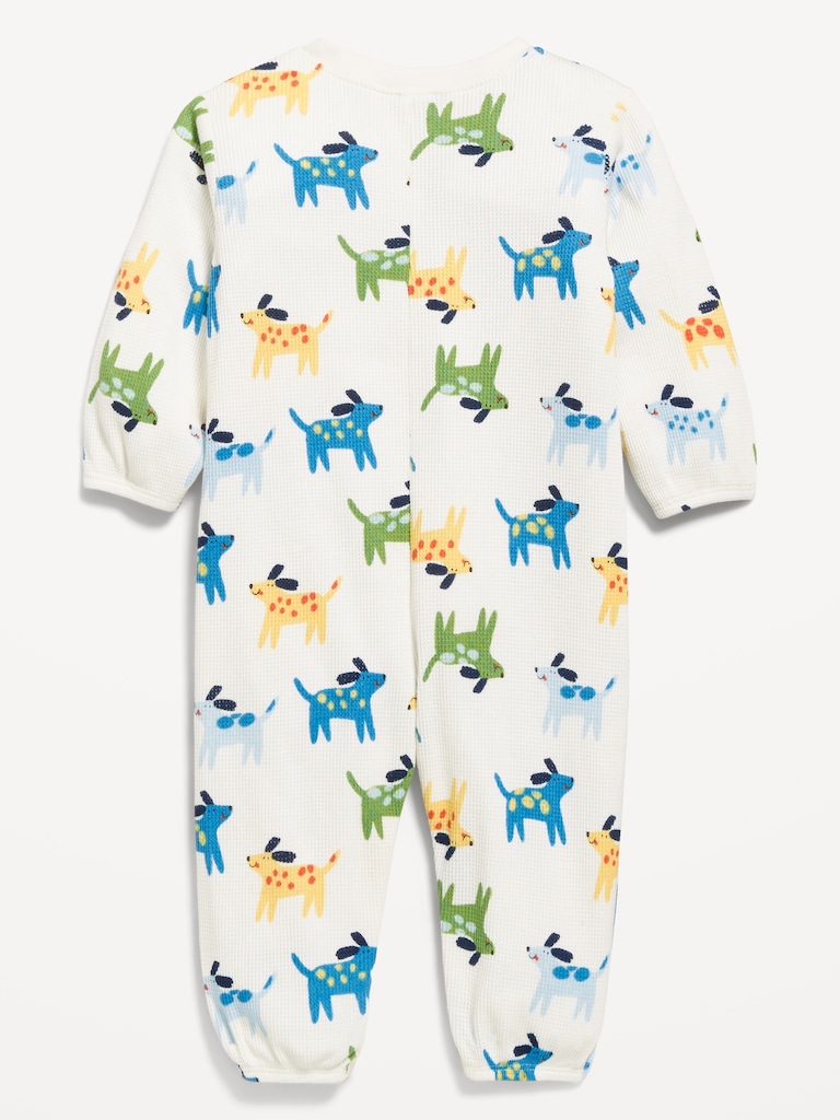 Printed Waffle-Knit Henley One-Piece for Baby