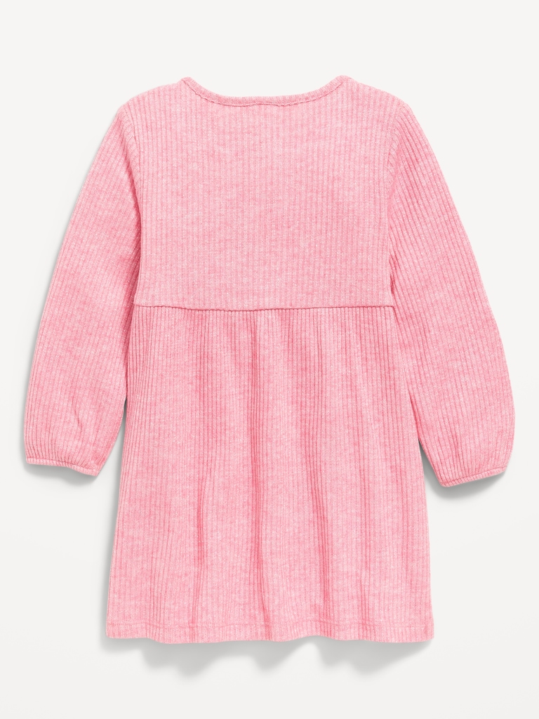 Long-Sleeve Shiny Ribbed Dress for Toddler Girls