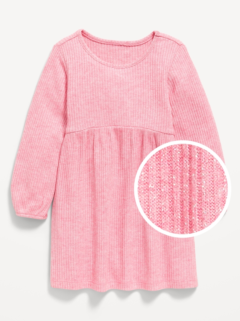 Long-Sleeve Shiny Ribbed Dress for Toddler Girls
