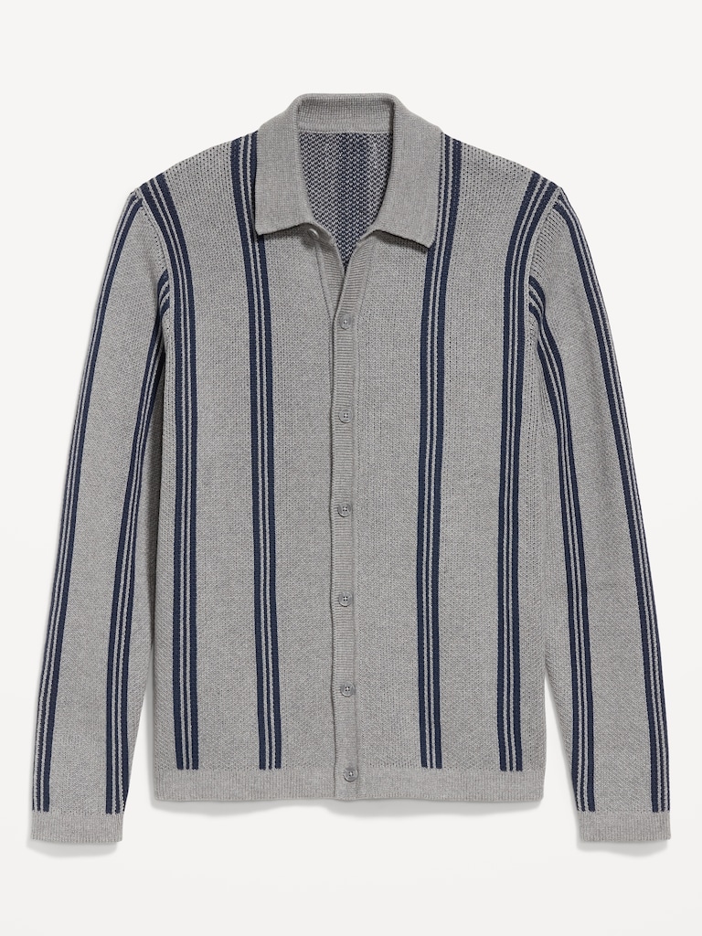 Striped Button-Front Cardigan Sweater