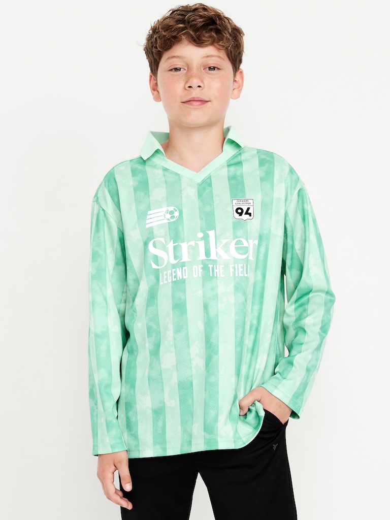 Oversized Long-Sleeve Collared Soccer Top for Boys