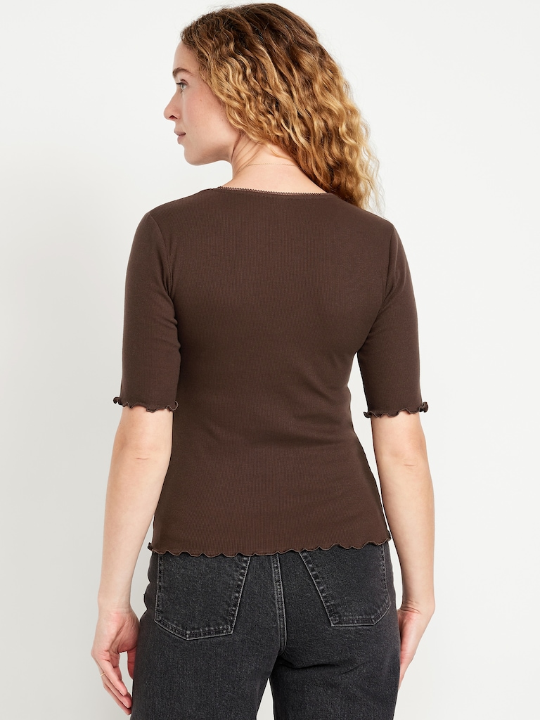 Ruffle-Trim Ribbed Top